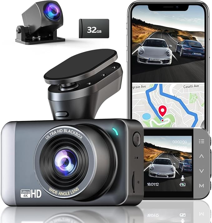 JOMISE Dash Cam Front and Rear 4K+1080P, Starvis Sensor, Built-in GPS, Night by JOMISE