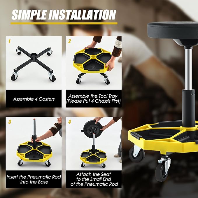 Goplus Mechanic Stool, Rolling Garage Chair - Image 8