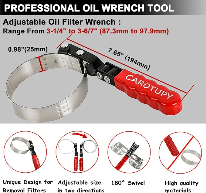 Standard Oil Filter Wrench, Oil Filter Wrench Tool Fits Filter from 3-1/4" to - Image 2