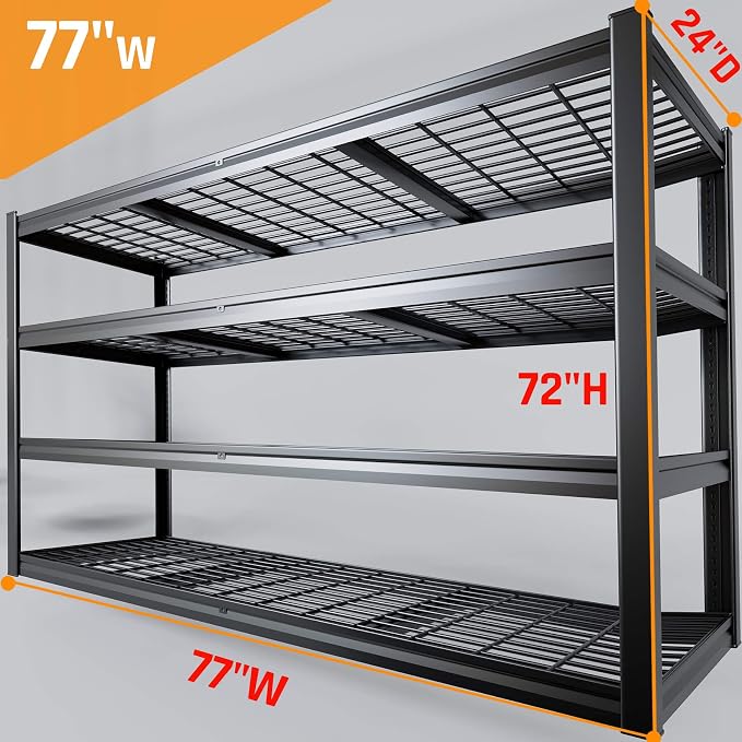 77" W Storage Shelves Heavy Duty Garage Shelving 4 Tier Metal Shelving Unit - Image 2