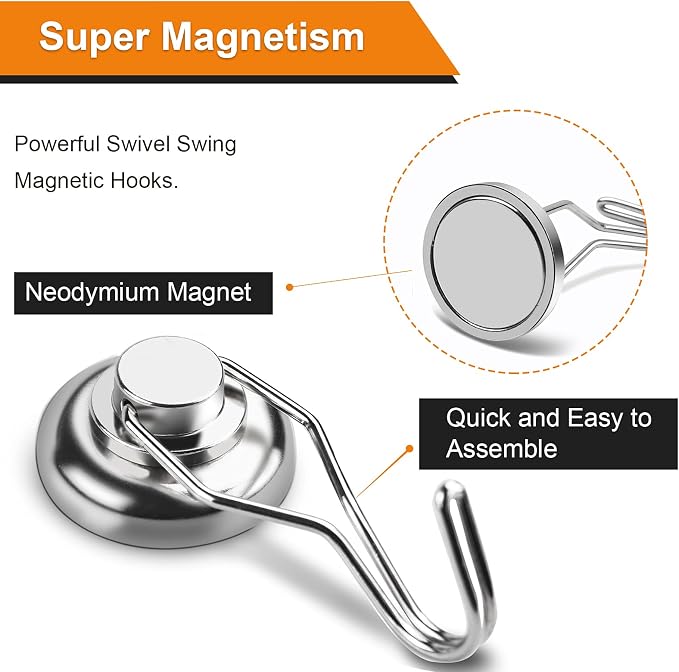 DIYMAG Swivel Swing Powerful Magnetic Hooks, 100LB Strong Heavy Duty Neodymium - Image 4