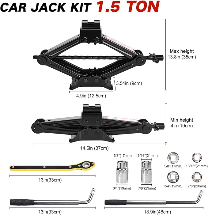 Scissor Car Jack 1.5Ton（3306lbs） Tire Changing Kit - Image 2