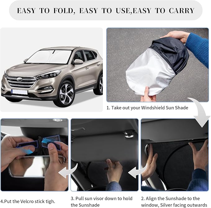 Sun Shade Sunshade for Hyundai Tucson Windshield Cover, 4-Layer Front Window - Image 6