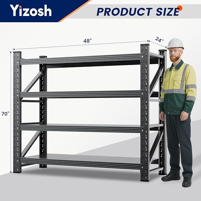 Yizosh 48" W Metal Garage Storage Shelves, Heavy Duty Adjustable Steel - Image 2