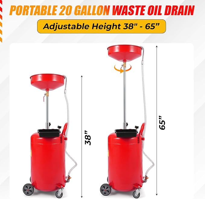20 Gallon Waste Oil Drain Tank Portable Air Operated Oil Drainer - Image 5