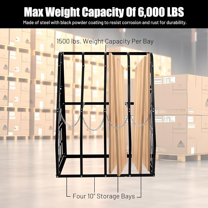 1500LBS Vertical Bar Rack Standing Storage Rack, 4 Bays Lumber Storage Rack - Image 4
