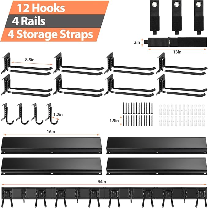 Garage Organizer Wall Mount, 64 Inch Garage Storage Organization, Adjustable - Image 6