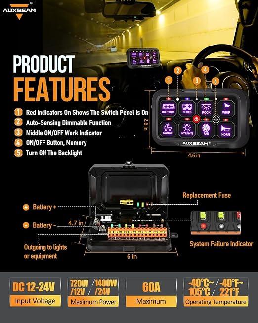 Auxbeam 8 Gang Switch Panel RC-800 RGB Wireless Remote Control Range Up to - Image 8