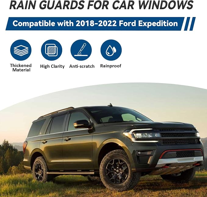 Window Visors Compatible with 2018-2022 Expedition Front+Rear Smoke Tint - Image 2