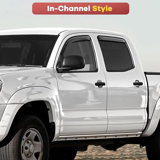 4PCS in Channel Rain Guards for Tacoma 2005-2015 Double Cab, Durable Side Wind - Image 3