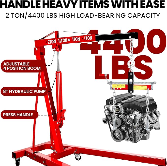 4400 Lbs Folding Cherry Picker, 2 Ton Engine Hoist - Image 3