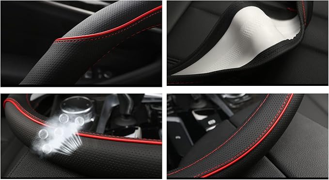 D Shape Car Steering Wheel Cover, Universal 15 inch Stitching Color Anti-Slip - Image 2