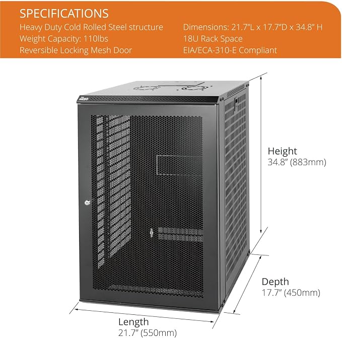 Tecmojo 18U Wall Mount Rack Network Cabinet - Image 2
