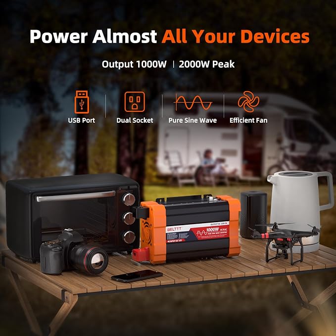 BELTTT 1000Watt Pure Sine Wave Inverter 12V DC to 120V AC - Image 7