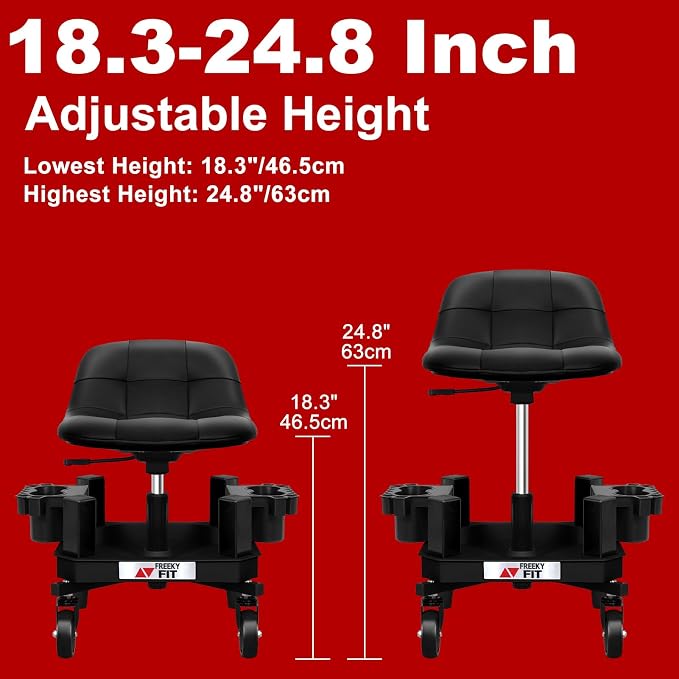 Rolling Stool with Wheels, Adjustable Shop Stool Mechanic Seat, Garage Shop - Image 7