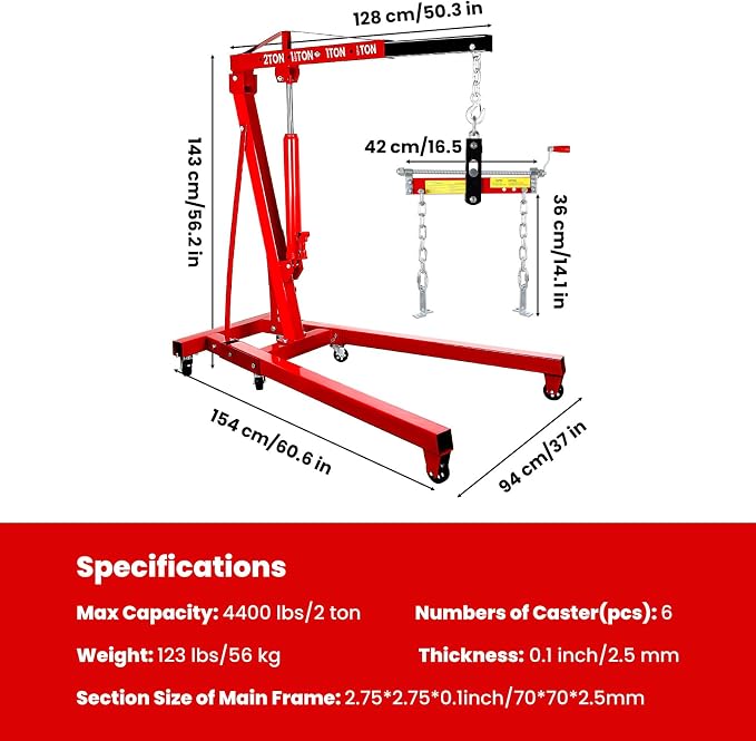 Engine Lift with Load Leveler, 2T Heavy Duty Alloy Steel Folding Cherry Picker - Image 6