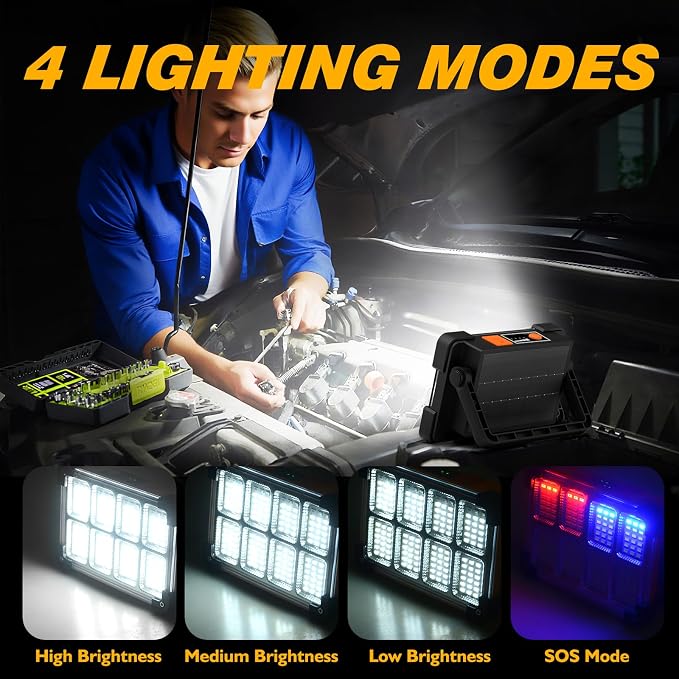 120W Solar Rechargeable Work Light, 144 LED 10000LM Led Work Light - Image 4