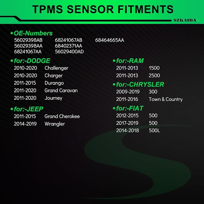 433MHz TPMS Sensors Pre-Programmed for:-Dodge Durango 2011-2015 Charger - Image 2