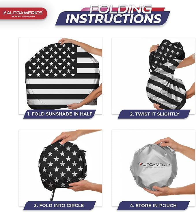 Autoamerics 1-Piece Windshield Sun Shade B&W American Flag USA Patriotic Design - Image 8