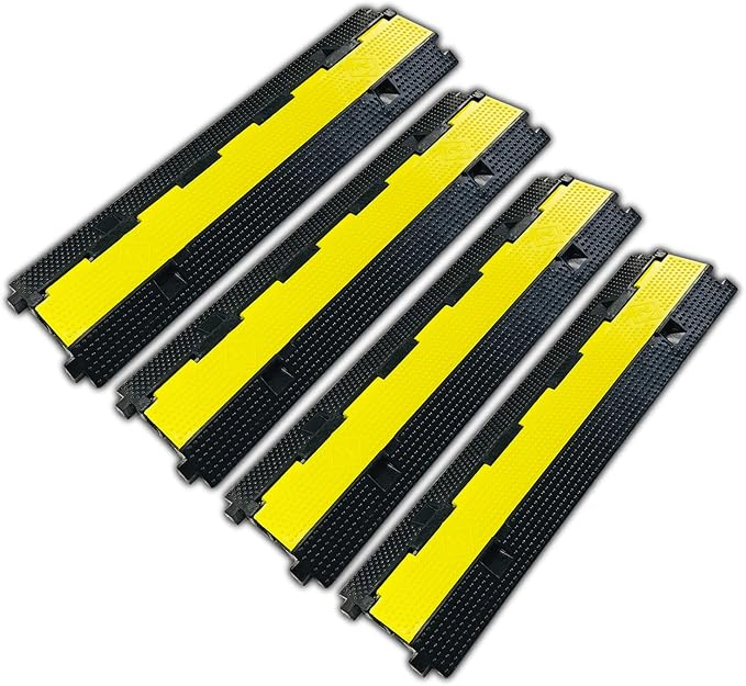 4 Pack Rubber Cable Ramp Hose Cable Protector Ramp 2 Channel 22000Lbs Load by F+COME