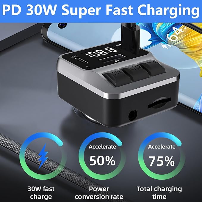 Bluetooth 5.3 FM Transmitter for Car, Handsfree Calling and Audio Receiver - Image 6