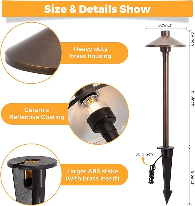 Gardencoin Solid Brass Low Voltage Pathway Lights, 12V AC/DC Heavy Duty LED - Image 4