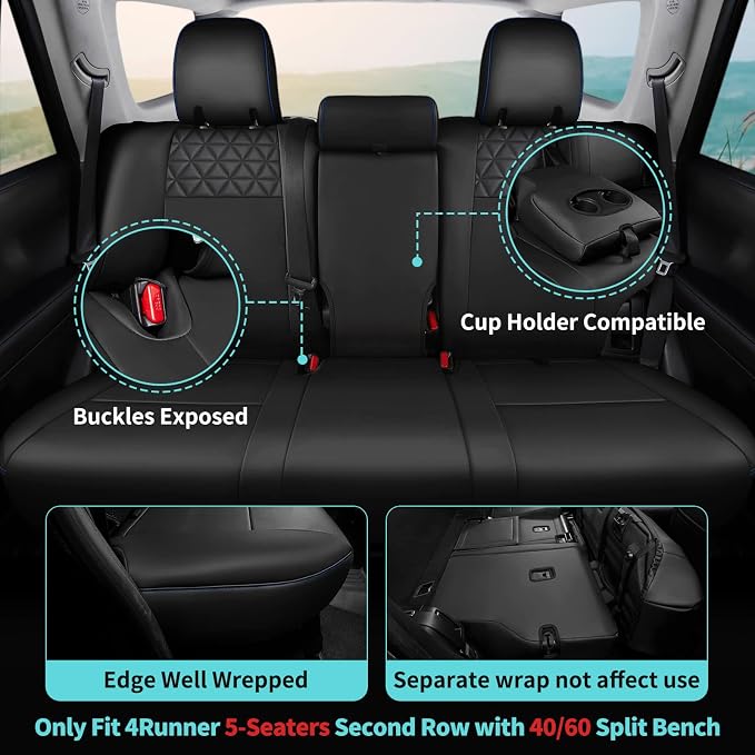 Seat Covers for Toyota 4Runner 2011-2024, Faux Leather Car Seat Cover Full Set - Image 3