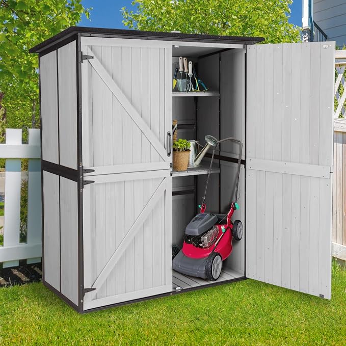 Outdoor Storage Cabinet with Adjustable Shelves, Large Metal Frame Garden Shed by Suumerpety