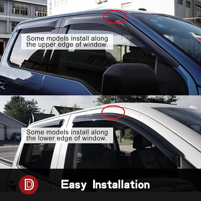 Side Window Deflector Visor Rain Guard, Outside Mount Tape-on Shatterproof Dark - Image 3