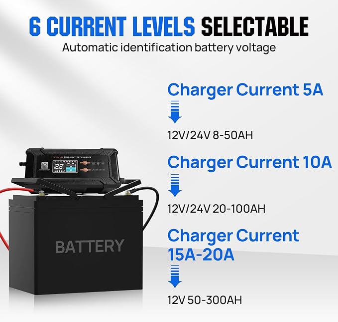 ECO-Worthy 12V/24V 20A Smart Battery Charger Maintainer, Auto Voltage Detect - Image 3