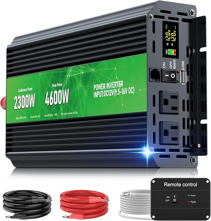 2300W Power Inverter, Peak Power 4600W 12V DC to AC 110V120V, Remote Control by HONOURLIGHT