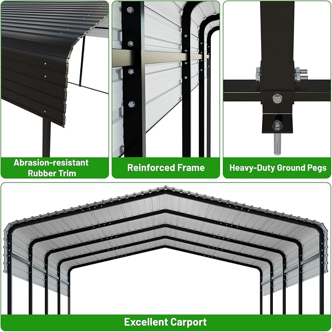 13 x 20 FT Metal Carport with Heavy Duty Galvanized Steel Roof & Durable Frame - Image 5