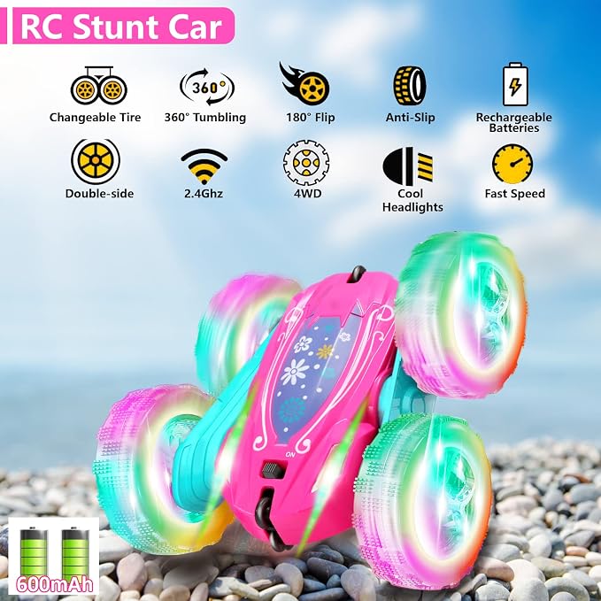 FREE TO FLY Remote Control Car for Girls : Pink RC Car Double Sided 360°Flip - Image 2