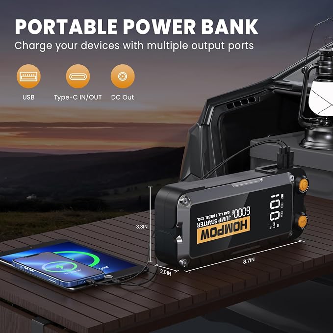 Jump Starter, 6000A Peak Portable 12V Car Battery Charger - Image 9