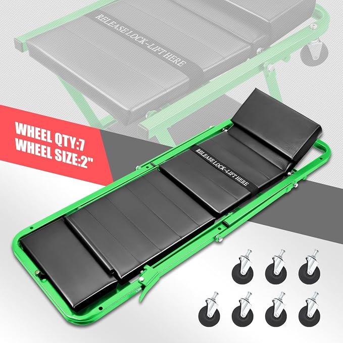 DNA MOTORING 48" 2 IN 1 Folding Rolling Garage Shop Creeper Roller Seat - Image 3