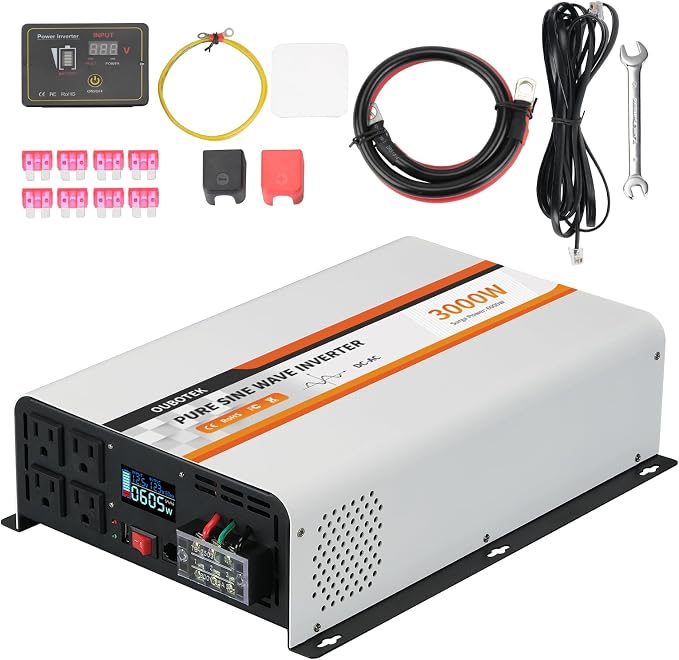 3000 Watt Pure Sine Wave Inverter, DC 12V to AC 120V by OUBOTEK