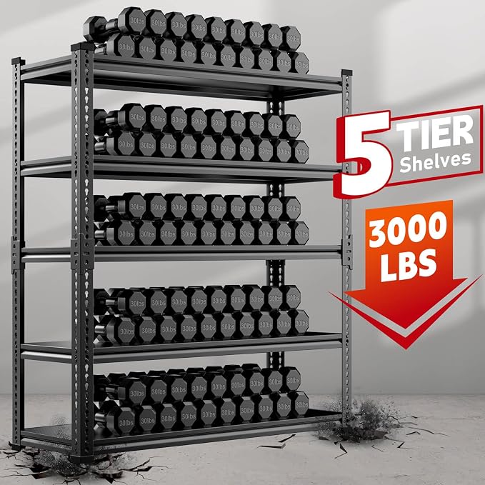Heavy Duty Garage Shelving Unit 3000LBS, Adjustable 5-Tier Storage Rack - Image 6