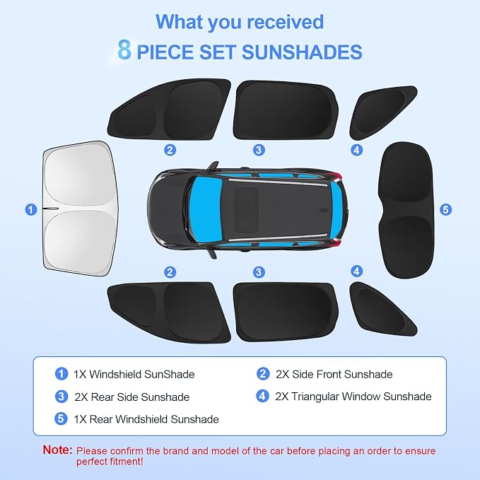 8pcs Car Window Shades for Kia Sorento 2016-2020 Accessories, Windshield Side - Image 3