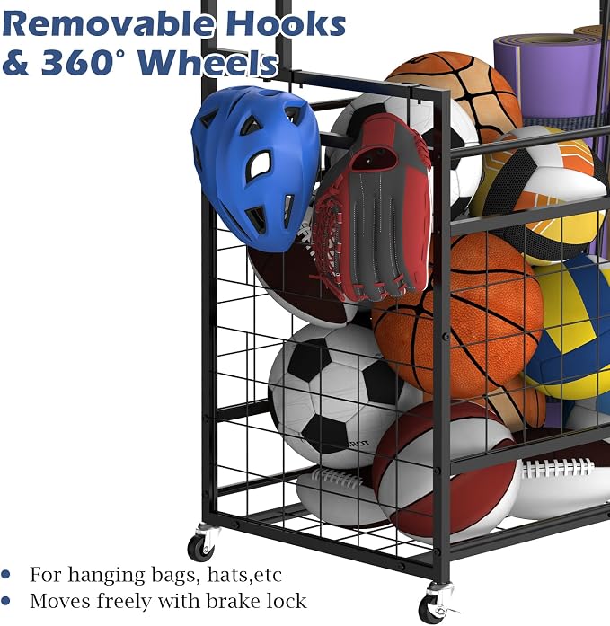 smusei Sports Equipment Organizer Garage Basketball Ball Holder - Image 5