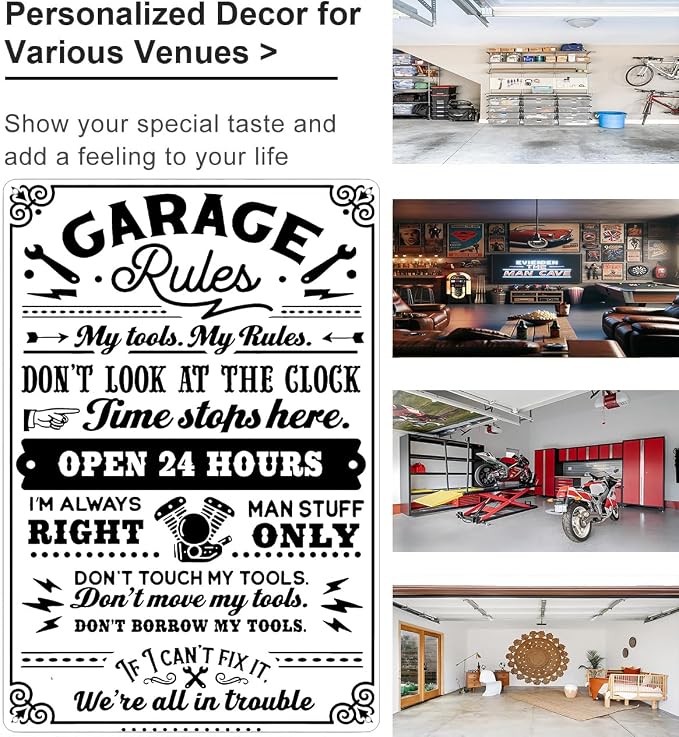 Gifts for Men Dad Husband Funny Garage Rules My Tools My Rules Tin Sign Vintage - Image 3