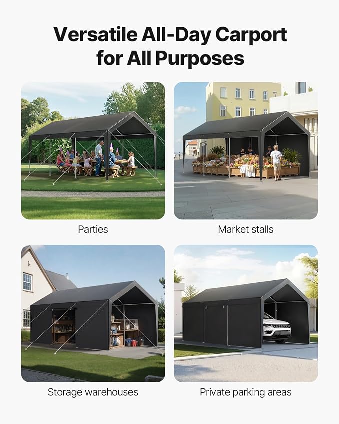 VEVOR 12x20 FT Heavy Duty Carport, Portable Car Canopy - Image 3