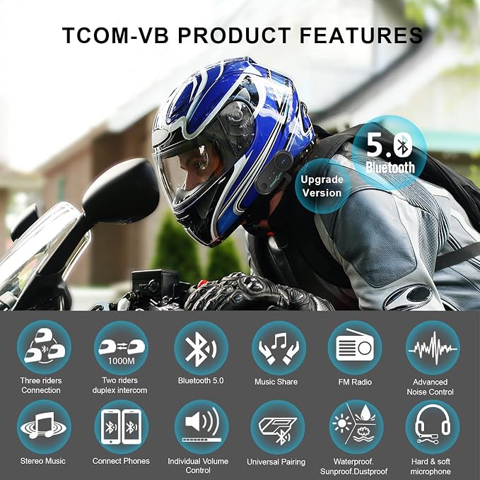FreedConn TCOM VB Motorcycle Helmet Bluetooth Headset, Motorcycle Communication - Image 2