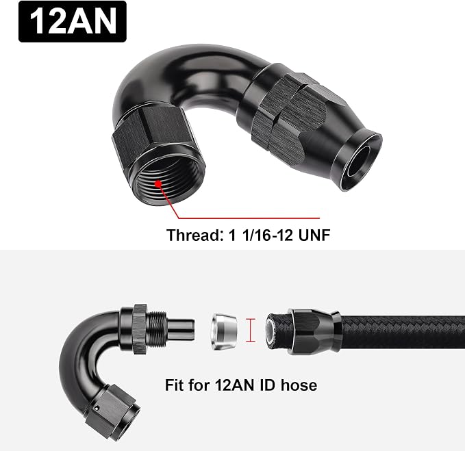 EVIL ENERGY 12AN 150 Degree PTFE One Piece Full Flow End Hose Fitting Aluminum - Image 4