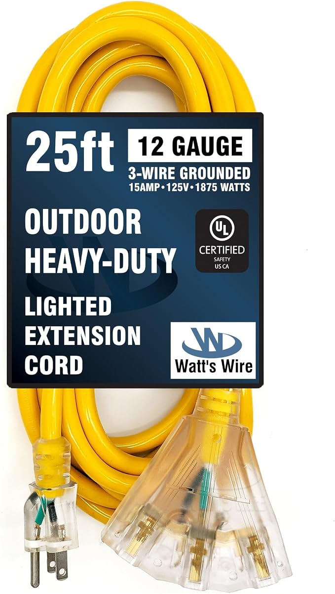 25 ft - 12 Gauge Heavy Duty Extension Cord - 3 Outlet Lighted SJTW - - Image 6