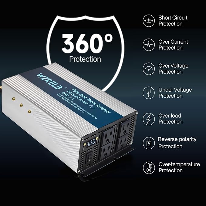WZRELB 1800W Pure Sine Wave Inverter 12V DC to 110V 120V AC, Car Power Inverter - Image 5