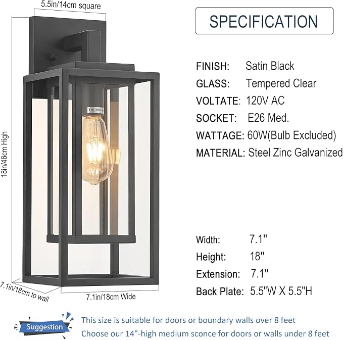 18" Outdoor Wall Light Fixtures Waterproofed Exterior Lantern W/Sturdy - Image 5