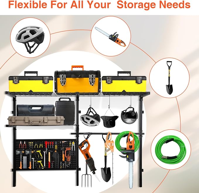 Garage Shelf Wall Mounted with Pegboard Heavy Duty Garage Wall Shelving with - Image 6