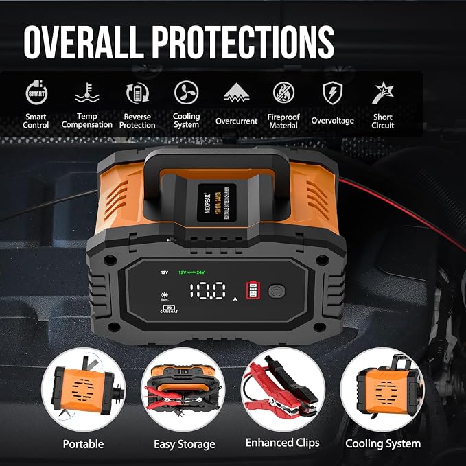 NEXPEAK NC202 10-Amp Battery Charger, 12V 24V LiFePO4 Lead Acid Portable Car - Image 6