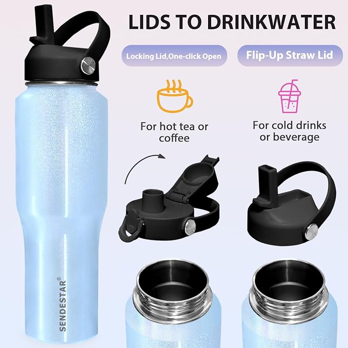 SENDESTAR 32oz Stainless Steel Water Bottle, Double Wall Vacuum Insulated Bottle - Image 4