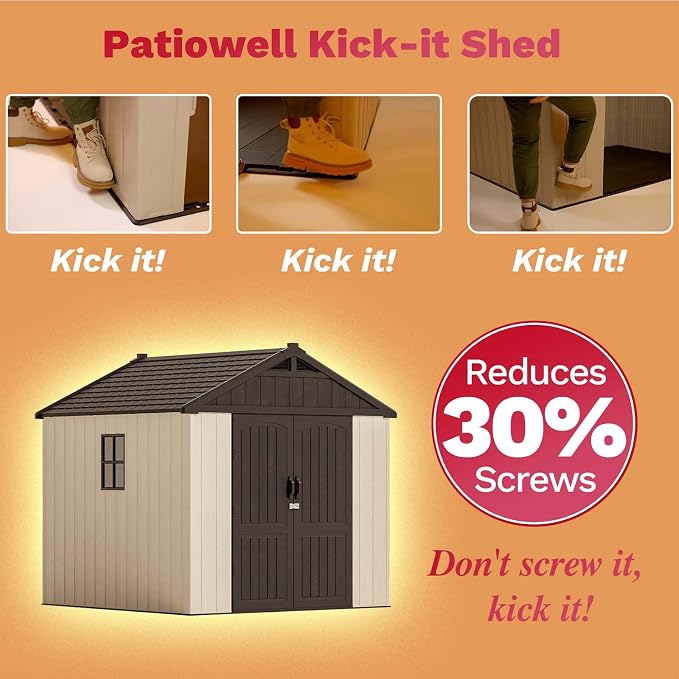 Patiowell 8x8 FT Outdoor Storage Shed, Plastic Shed Resin Garden Tool Shed - Image 3